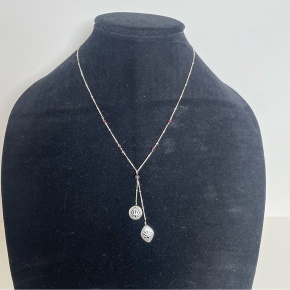 Satya Signed Silver Open Work Lotus Double Pendant Lariat Necklace - Picture 1 of 9